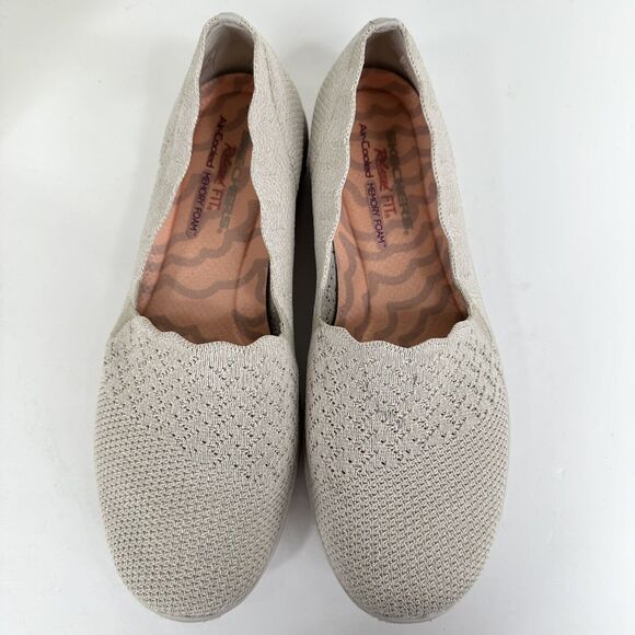 Skechers Seager Stat Taupe Knit Slip‎ On Flat Relaxed Fit Memory Foam Shoe Sz 10 - Picture 3 of 9